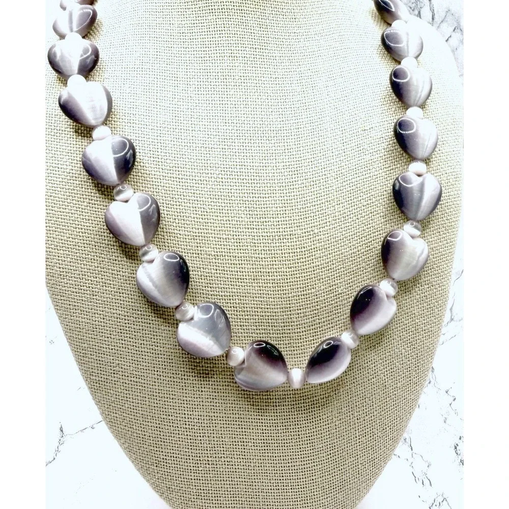 Plum Purple Glass Heart Bead Necklace 17